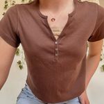 st. john's bay Vintage 90’s Cropped Brown Lace Detail Top Photo 0