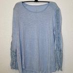 Chico's Chico’s Baby Blue Lace Arms Scoop Neck Stretch Blouse EUC Sz 16 Rayon Women’s Photo 0