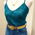 VTG 80s 90s Colesce Collection Lingerie Semi Sheer Green Floral Cropped Cami Top Blue Size L Photo 0