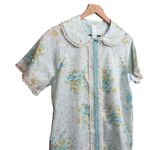 Vintage 60s 70s Short Sleeve Baby Blue Floral Lace Housecoat House Dress M Photo 2