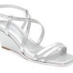 Caslon  Sandals Womens Size 11 Silver Leather Paola Open Square Toe Wedges Photo 0