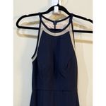 XScape Mesh-Detail Halter Maxi Dress Navy Nude Evening Wedding Guest Gown Size 2 Photo 4