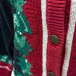 Orvis Vintage Women's  Cotton Christmas Cardigan Sweater Size M Holly Leaf Border Photo 5