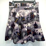 Halloween Haunted Houses Graves Cats Bats Skull Print 100% Cotton Mini Skirt XL Gray Photo 0