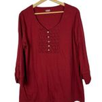 American Sweetheart Red Henley Quilted Long Sleeve Top L Size L Photo 0