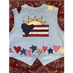 Vintage 90s Patchwork Denim Boho Vest Top One Size Blue America Flag USA Photo 4