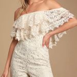 Lulus Waiting For Forever Cream Lace Off The Shoulder Jumpsuit Size XS Photo 7