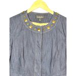 Isabella Suits Denim Studded Collar Trench Coat Jacket 3/4 Sleeve Women Size 6 Blue Photo 3