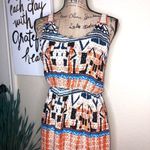 Jealous Tomato  Crocheted Halter Back Orange, White & Blue Maxi Dress Size Small Photo 2