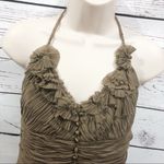 BCBGMAXAZRIA Halter Pleated Embellished Silk Blend Ruffle Dress Photo 4