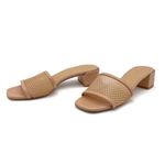 Stuart Weitzman  Cayman Mesh Leather Block-Heel Mules Sand Beige Size 5.5 Sandals Photo 15
