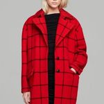 Rebecca Minkoff Red Windowpane Plaid Trench Coat Size Small Photo 0