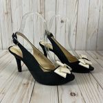 Kelly & Katie  Black Peep Toe Heels with Light Cream Bow Size 6 Photo 3