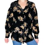 Another Love Black Burnout Floral Velvet Button Down Blouse Size L Photo 0