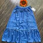 Unique Vintage NWT 1970s Chambray Ruffle Tiered Midi Skirt X-SMALL Photo 4