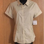 Liz Claiborne  - tan and white short sleeved button down top. NWT​ Photo 0