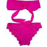SheIn Hot Pink Scalloped Bandaeu Bikini Set Bathing Suit Small Strapless Photo 2