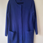 Talbots  Women’s Long Blue Cardigan Sweater Jacket Merino‎ Wool Large Petite Photo 0