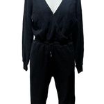 l*space L* Women's Black V-Neck Wrap Jumpsuit Size M Long Sleeve Relaxed Fit Photo 6