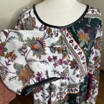 Calvin Klein  Blouse Womens 2X White Floral Multicolor Black Faux Leather Trim Photo 3