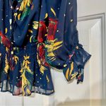 Anthropologie Fig and Flower Navy Floral Sheer Peasant Blouse Boho Top Medium Blue Photo 4