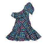 Natori Josie Festive Blue Ruffle Patterned One Shoulder Fitted Dress Photo 1