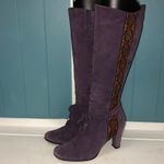 Taryn Rose  purple suede‎ brocade heeled boots women’s size 38 7.5 witchy costume Photo 1