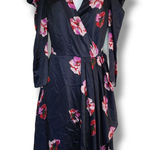 Joie  Miltona Navy Floral Satin Wrap Midi Dress – Small Photo 0