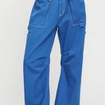 LIONESS EUC Blue Miami Vice Cargo Jeans with Frayed Hem Photo 0