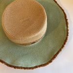 Pistil Joni Sun Oversized Wicker Fringe Trim Blue/Tan Beach Vacation Hat Blue Photo 0