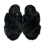 PINK - Victoria's Secret Victoria's Secret PINK Criss Cross Slipper Size‎ 7-8 Medium Black Fuzzy Slides Photo 0