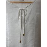 August Silk Womens Top Linen Blend White 3/4 Sleeve Tie Neck Medium Flowy Resort Photo 1