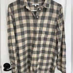 Madewell  Tan Gray Flannel Quarter Button Oversized Ex Boyfriend Shirt Size S Photo 0