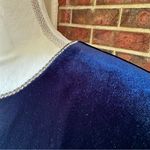 Elegant Navy Midi Velvet Dress Crystal Collar Holiday Travel Evening Outfit Vtg Blue Size 16 Photo 3