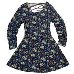 Full Circle Trends Women's Large Blue Floral Long-Sleeve Mini Dress Open Back Photo 0