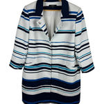 Alex Marie Womens Striped Textured Coat Large Blue White Longline Jacket Office Photo 0