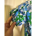 Sugar Lips Floral Print V Neck Puff Sleeve Blouse Top Womens XS Blue Green White Photo 5