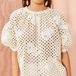 Ulla Johnson Grace Top Pearl White Eyelet Floral Applique Puff Sleeve Size 6 Photo 0