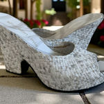 SHERIDAN MIA White Silver Woven Leather Sandals Heels Size 39 Photo 0