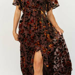 Baltic Born Uma Brown And Amber Floral Velvet Dress Photo 0