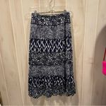 JM Collection Cute navy white multiprint ruffle boho maxi elastic waist pull on skirt flowy Photo 8