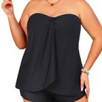 Daci Bandeau Tankini Black Swimsuit with Shorts Flyaway Size 30W NWT #2086 Photo 0