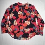 J.Crew  Women Draped Henley Blouse Long Sleeve Pink Black Floral Half Buttonup XS Photo 0