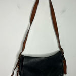 Fossil  Harper flap crossbody bag black leather brown leather strap medium size Photo 0