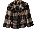 CAbi Plaid Wool Blend Removable Belted Jacket Size 8 Brown Pink Y2K Italy Photo 2
