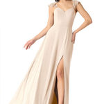 Azazie  | Everett White Alabaster A-Line V-neck Ruched Chiffon
Dress Size A6 Photo 0