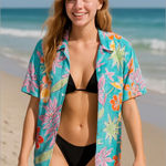 Vintage 80s Hawaiian Tropical Blouse Unisex Size M Photo 0