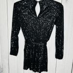 Midnight Doll  Black Full Sequin Shorts Romper Tie Waist Sz XS Long Sleeve Photo 4