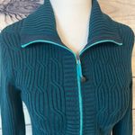 Eddie Bauer Teal Ribbed Cable Knit Full Zip Long Sweater Jacket Photo 1