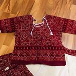 Maroon and off white three piece lengha dress sari choli indian Pakistani Diwali Red Size M Photo 6